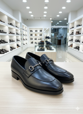 ATLFORD MEN'S SLEEK BLACK SMOOTH LEATHER BIT LOAFERS